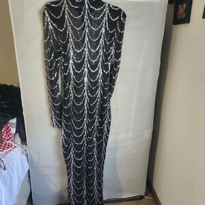 Chic Black and Silver Long Sleeve Dress